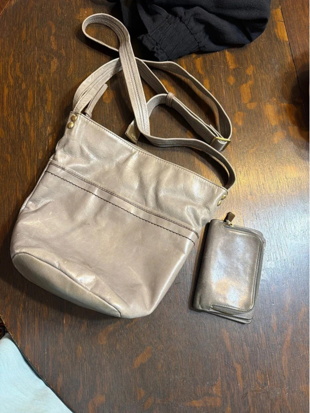 HOBO International Gray Leather Crossbody Bag + Wallet